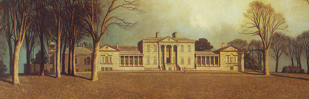 Detail of 'Carclew, Cornwall' by Algernon Newton (house built 1720s, burnt out in 1934) - painting commissioned for the family which owned it at the time of the fire