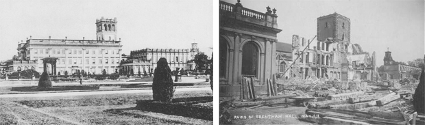 Trentham Hall, Staffordshire - in its heyday and during demolition in 1912 after being polluted by nearby industry  (Images: Lost Heritage)