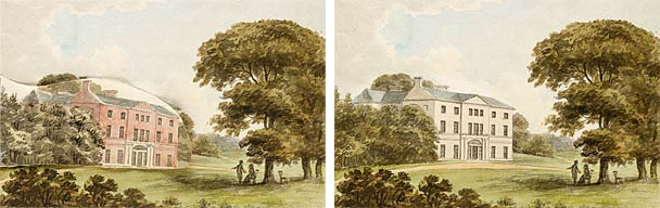 Images showing proposed exterior changes from H. Repton's Red Book for Hatchlands Park, Surrey (1800)