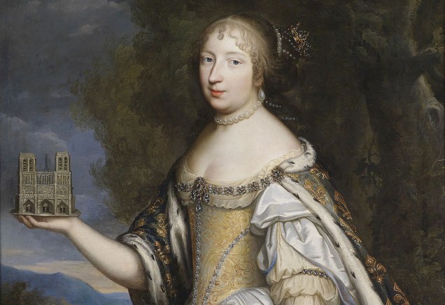 Detail of 17th-century portrait of Queen Marie Thérèse of France, as patron of the Cathedral of Notre-Dame de Paris (Studio of Beaubrun brothers) (Image: public domain via Wikipedia)